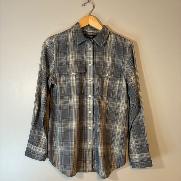 Lauren Ralph Lauren Tops - Lauren Ralph Lauren Grey Plaid Button Down Shirt Long Sleeve Pockets Medium